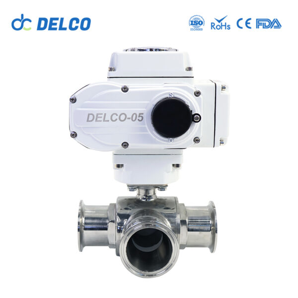 DELCO 3 Way Food Grade Stainless Steel Sanitary Electric Ball Valves-DK55-3WS