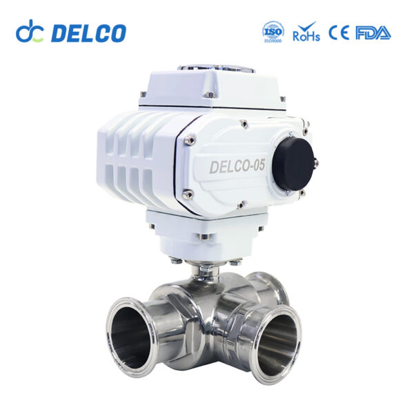 DELCO 3 Way Food Grade Stainless Steel Sanitary Electric Ball Valves-DK55-3WS - Image 3